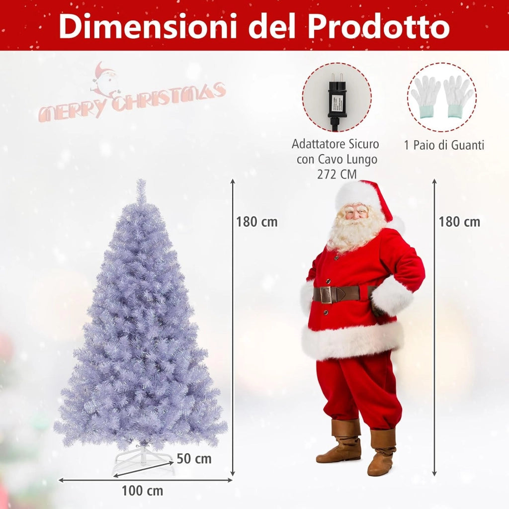 Albero di Natale 180 cm, Albero di Natale Preilluminato con 688 Rami Folti, 250 Luci LED Bianco Caldo, 8 Modalità e Base, Decorazione Natalizia per Casa e Ufficio (Viola, 180 cm)