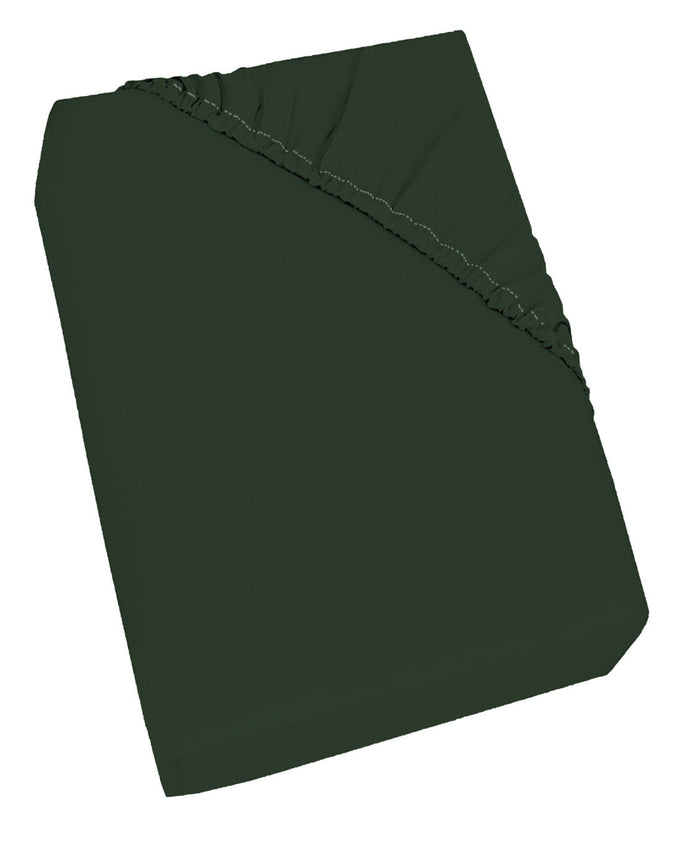 Lenzuolo Sotto 1 Piazza e Mezzo Francese con Angoli ed Elastico in Cotone Verde Oliva