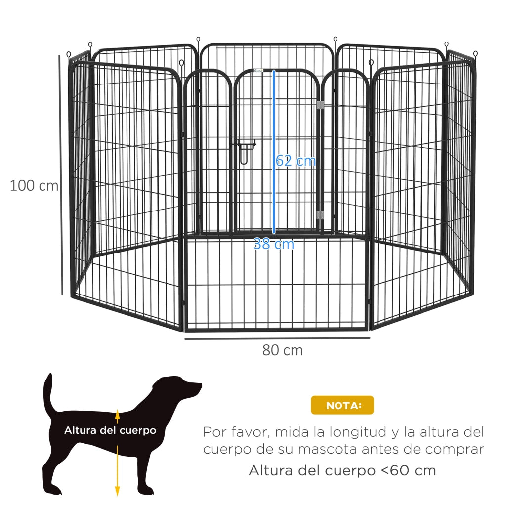 Recinto per Cani 8 Pannelli con Porta ¨C zephmum ¨C Nero 80x100 cm