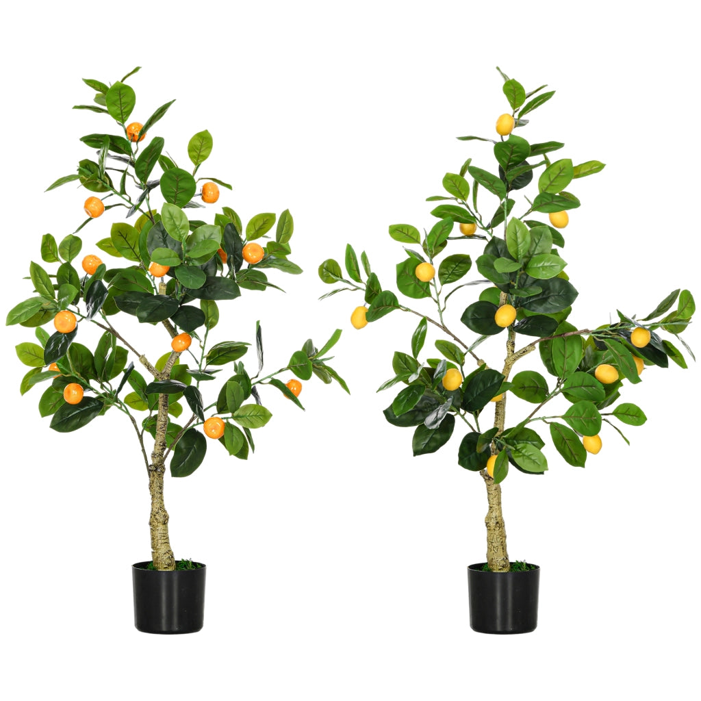 Set 2 Piante Artificiali di Limone e Arancia Alte 120cm per Interno con Vaso
