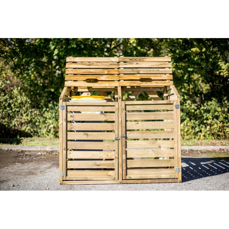 Copri bidoni da giardino in legno 150x90 cm – 2 posti con coperchi apribili – trattato autoclave – CP15090 Foresta