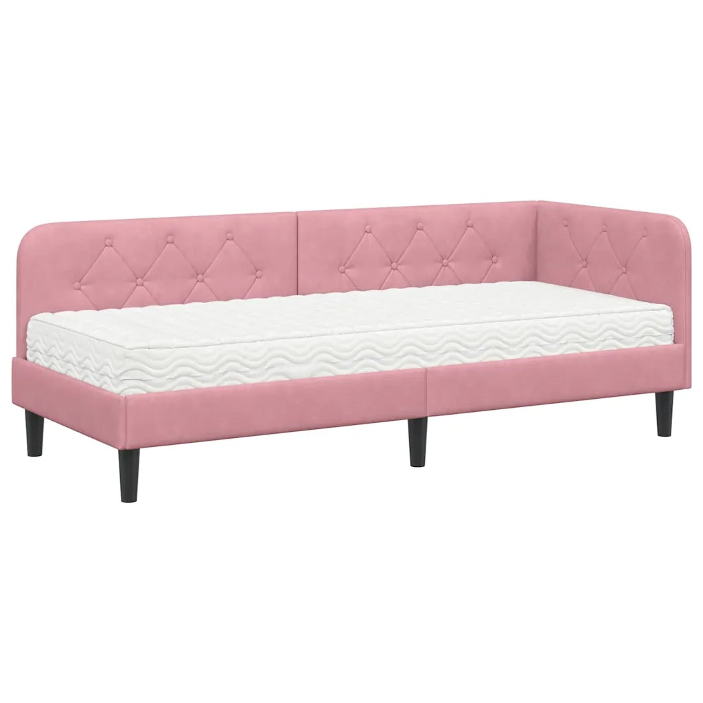 Letto singolo | Letto per adulti | Cornice del letto ad angolo Rosa 80 x 200 cm Velluto