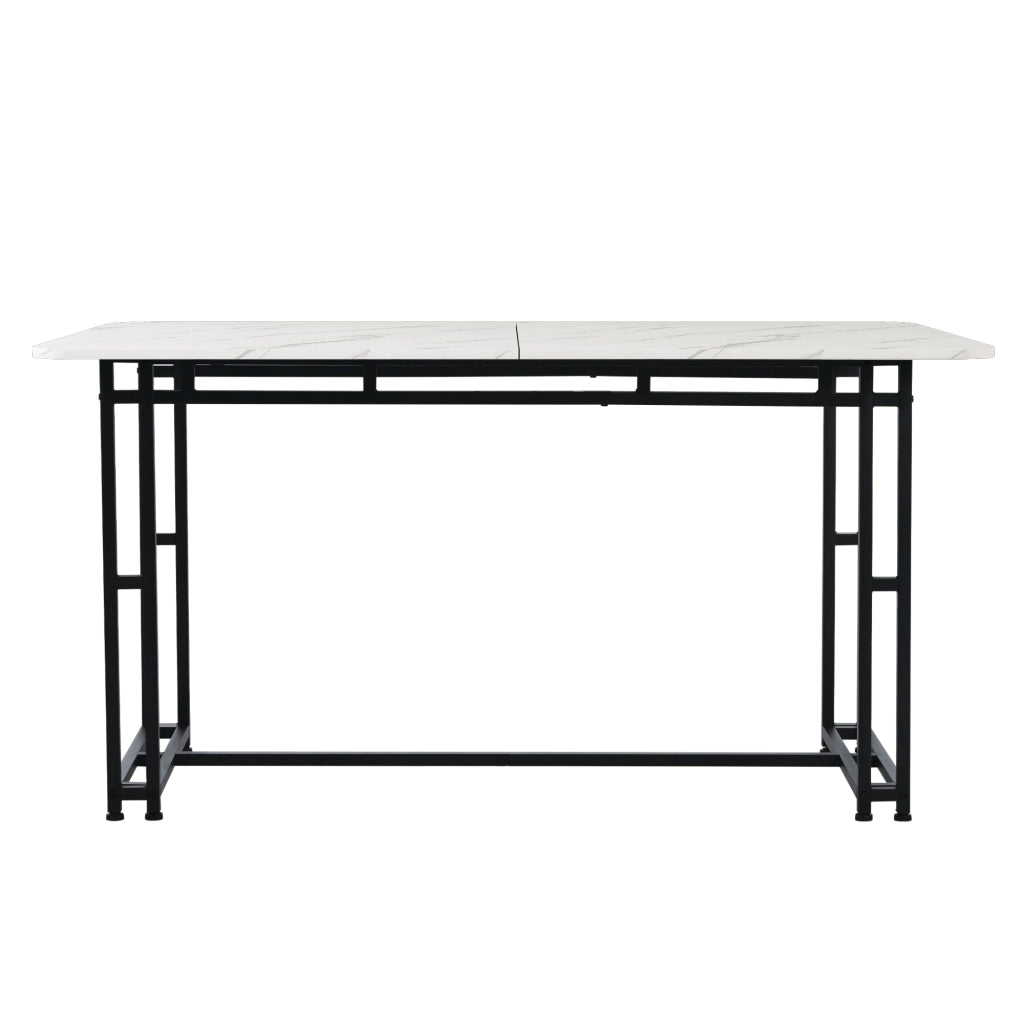 Tavolo da Pranzo Rettangolare ¨C MINIMAL ¨C Piano in Legno, Gambe in Metallo Nero, 140x80 cm