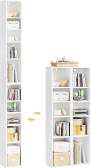Porta CD a Colonna, Libreria Stretta e Alta con 10 Scomparti, Capacità Max. 160 CD, DVD, Libreria Verticale a Colonna da Terra, Bianco, SK063ws