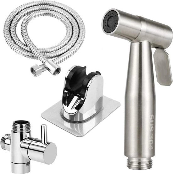 Kit di Bidet Portatile per WC - Tubo e Supporto per Rvs - Valvola G1/2 Pollici - Pulizia Bagno per Animali di Compagnia - Igiene Personale