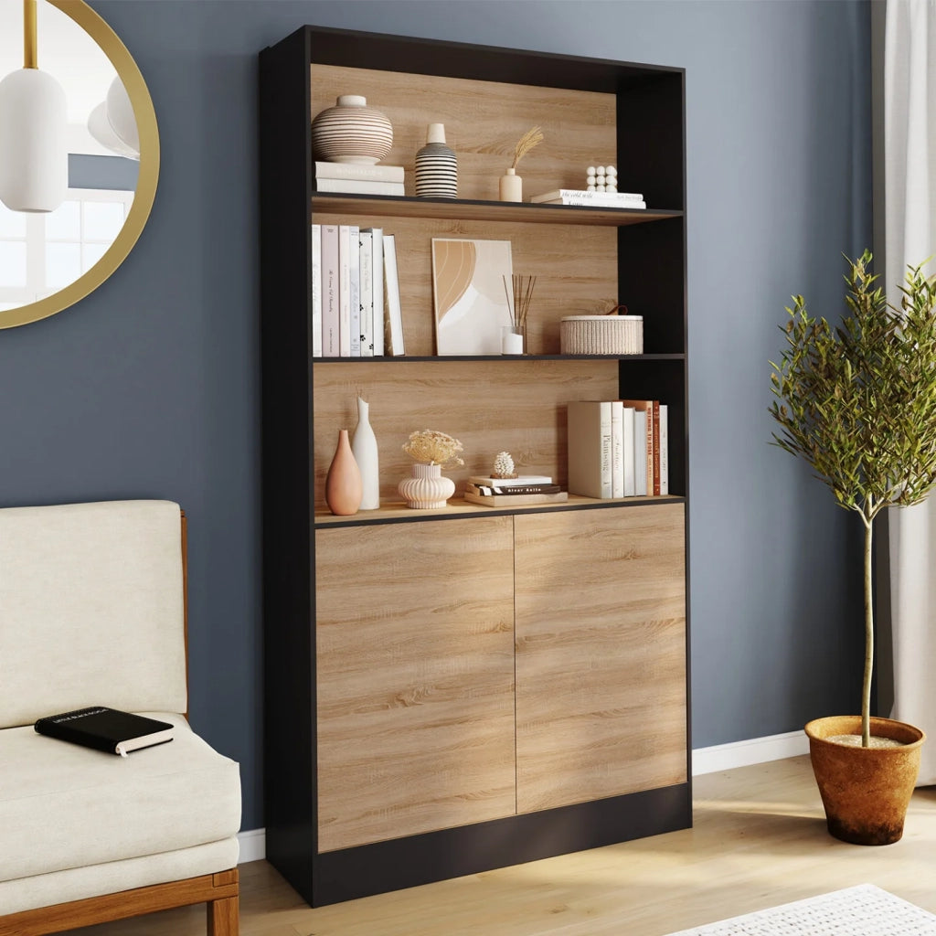 IDMarket - CARLA 3 livelli XXL 1 armadio nero e effetto legno H.190 cm