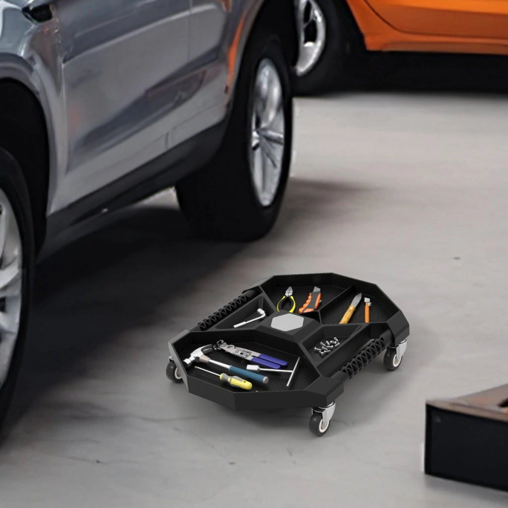 Carrello mobile con 4 rotelle girevoli negozio di riparazioni per garage, Vassoio per strumenti da officina automobilistici Nero