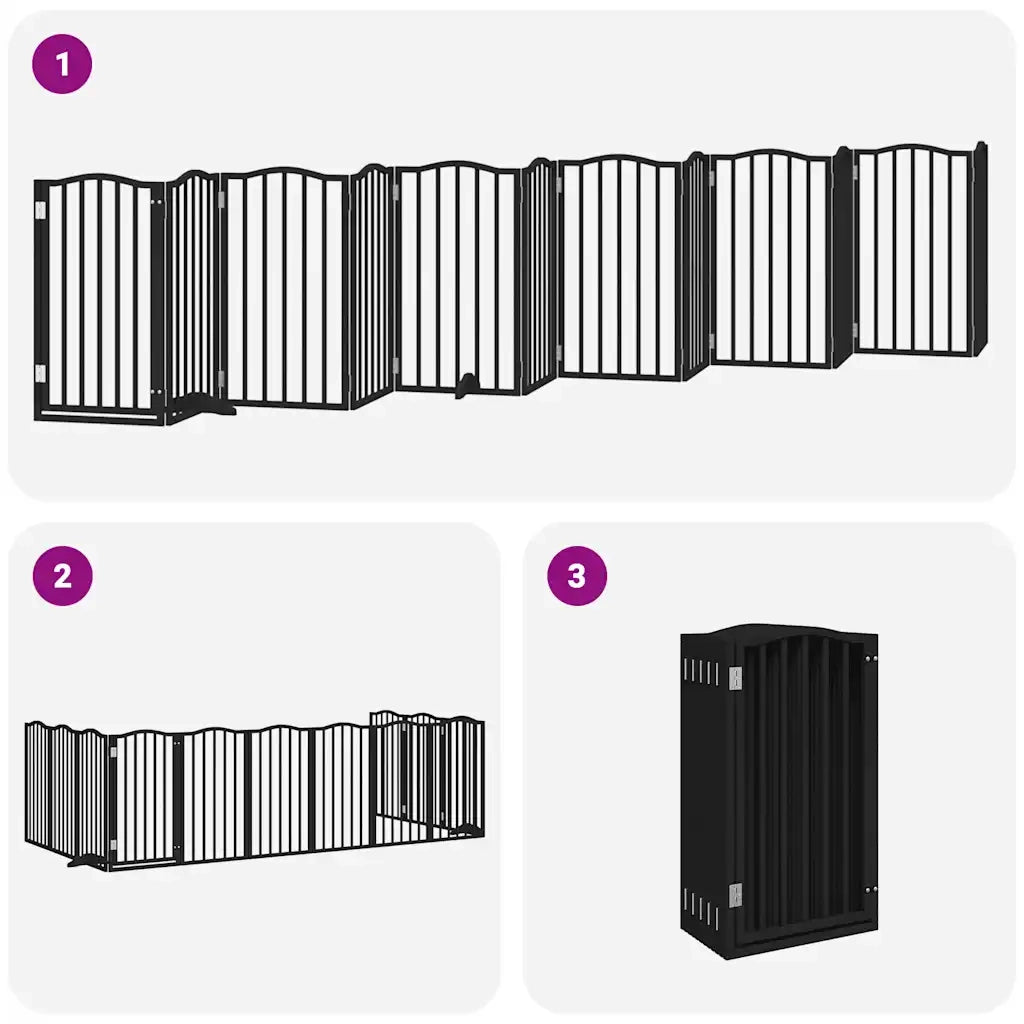 Cancello Cani Porta Pieghevole Nero 12 Pannelli 600 cm Pioppo CFW6345736
