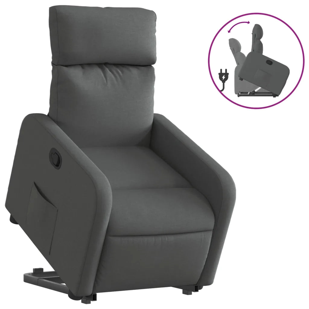 Poltrona | Sedia Relax Alzapersona Reclinabile Grigio Scuro in Tessuto