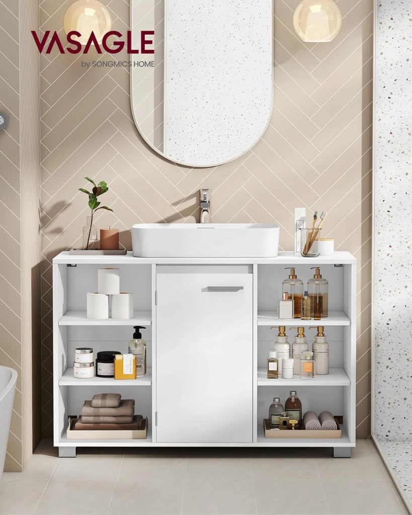 VASAGLE Mobiletto Sotto Lavabo, Mobile da Bagno con Ripiani Regolabili, 30 x 90 x 60 cm, con Piedini, Bianco Nuvola BBK507W01