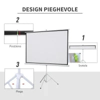 Telo Proiettore da 84 Pollici 4K HD Formato 4:3 con Treppiede Pieghevole e Altezza Regolabile, Schermo Proiettore Portatile, Grandangolo di 160 Gradi, per Casa, Home, Cinema, Esterno, Bianco