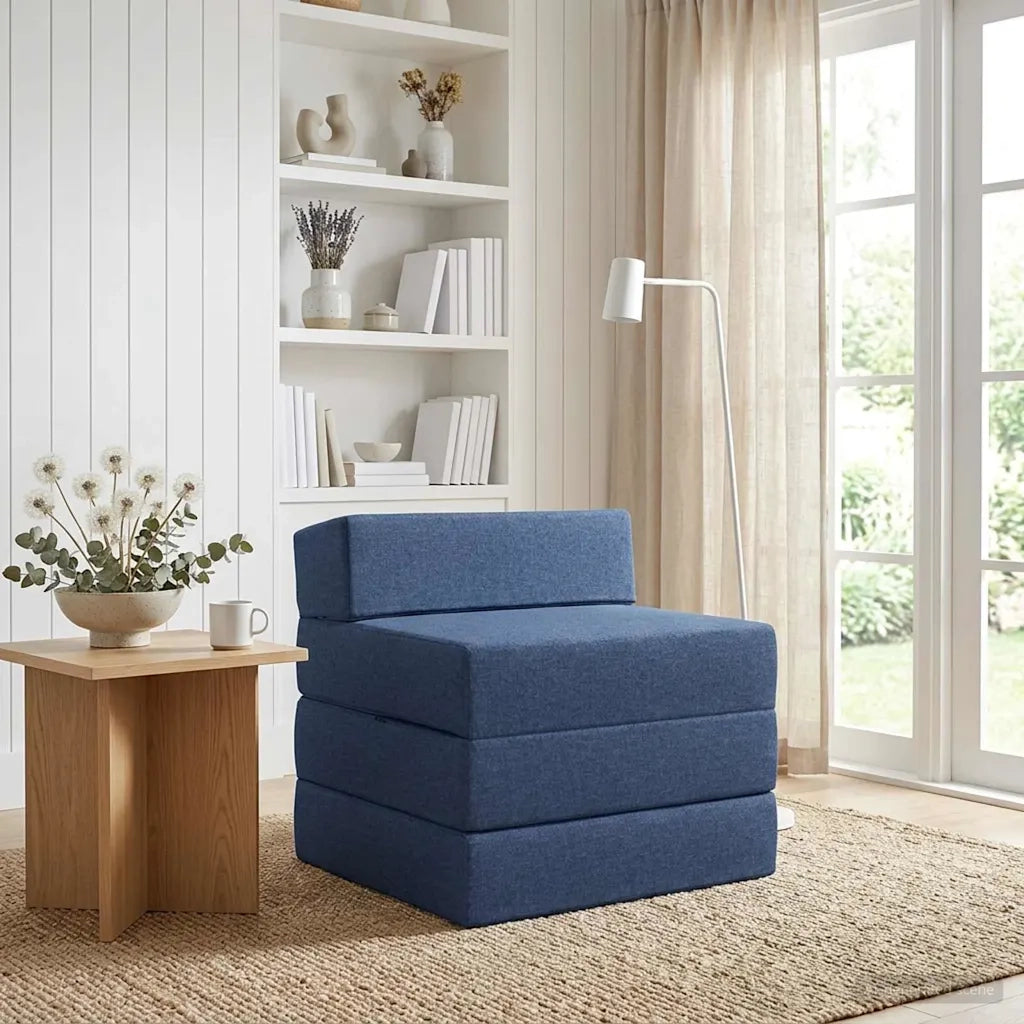 Divano Letto Pieghevole Blu 200 x 70 x 10 cm Tessuto
