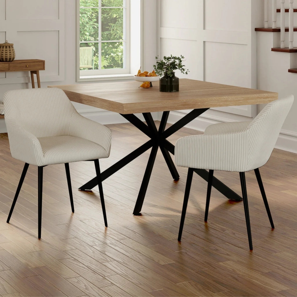 IDMarket - Set di 2 sedie e poltrone da pranzo JANY in velluto a coste beige