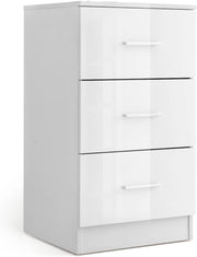 Comodino Camera, con 3 Cassetti, Armadietto Laterale, Mobiletto Fianco Letto, per Ufficio/Soggiorno/Studio, Carico di 55 kg, 37x 34x 66,5 cm, 2 Colori (Bianco)
