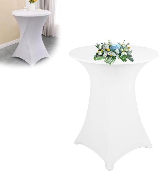 Tavolo da cocktail elastico 76 x 110 cm in bianco per feste e ristoranti.