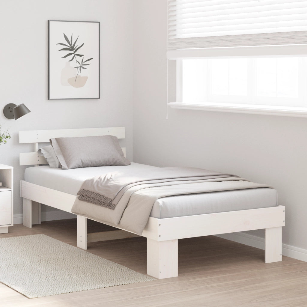 Telaio per letto con testiera bianca 90x200 cm in legno massello di pino