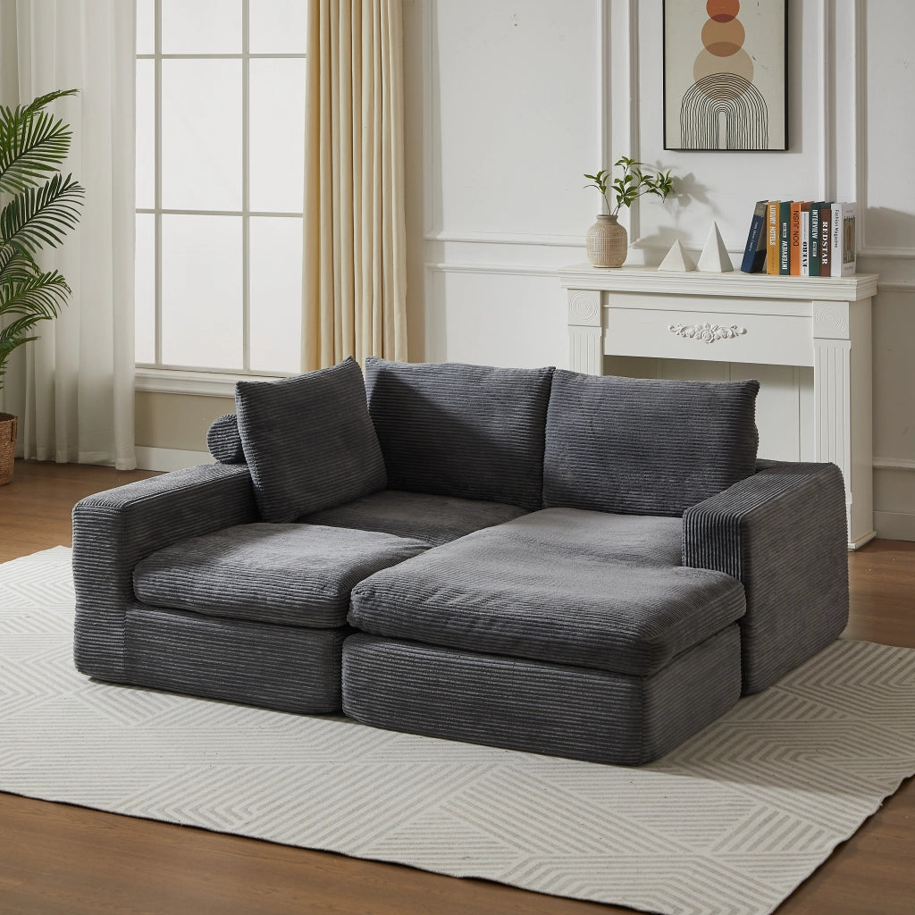 Divano modulare con chaise longue - con 3 cuscini e seduta reversibile - grigio scuro