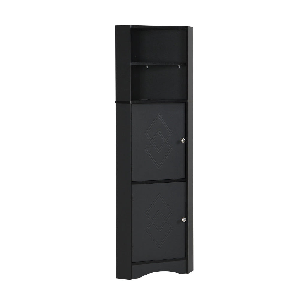 Mobile bagno angolare con due ripiani e ripiano regolabile, 36,5x36,5x155 cm, nero