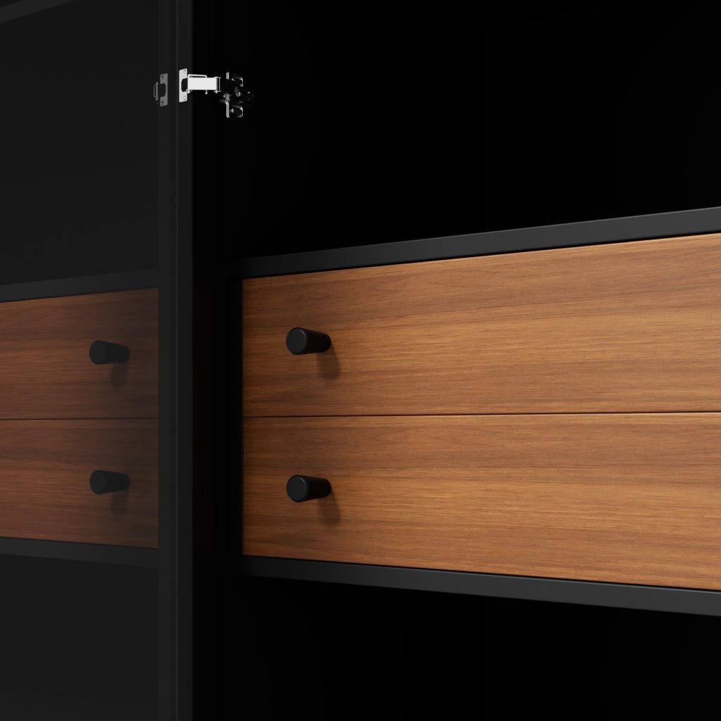 Vetrina con 2 ante in vetro, LED controllato da app, 2 cassetti e ripiani, per soggiorno, nero, 70 × 36 × 170 cm