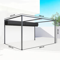 Pergola da Esterno 3x2,1 m con Tettuccio Retrattile in Metallo e Poliestere Nero