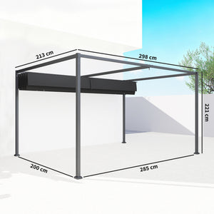Pergola da Esterno 3x2,1 m con Tettuccio Retrattile in Metallo e Poliestere Nero
