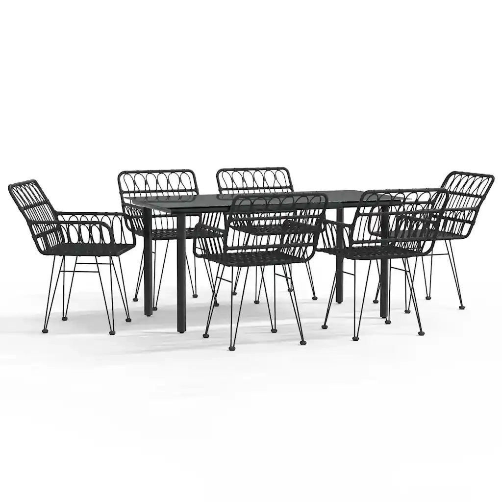 Set da Pranzo da Giardino 7 pz Nero in Polyrattan 3157870