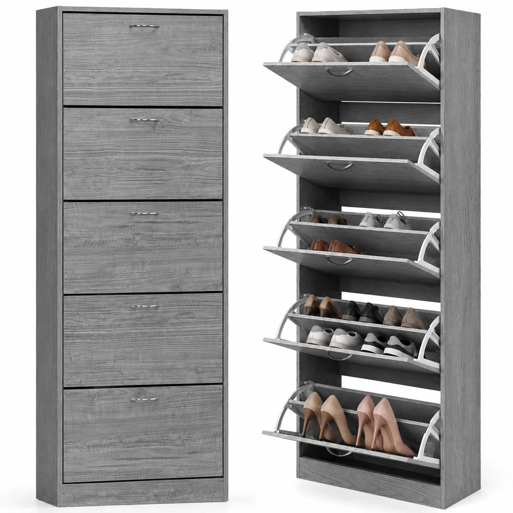Scarpiera 5 Ripiani 63x24x170 cm Salvaspazio con Maniglia in Melamina Grigio