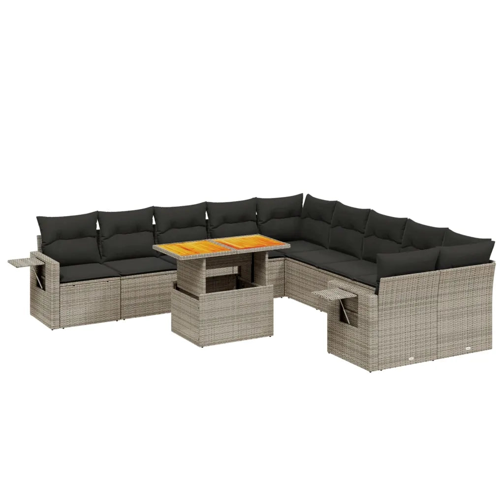 Set Divani da Giardino 11 pz con Cuscini in Polyrattan Grigio