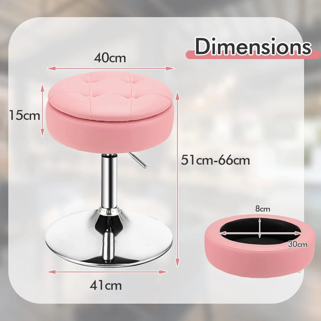 Sgabello Girevole a 360° con Ruote, 51-66 cm Altezza Regolabile Sedia da Lavoro, per Camera da Letto, Soggiorno, Bar, 3 Colori