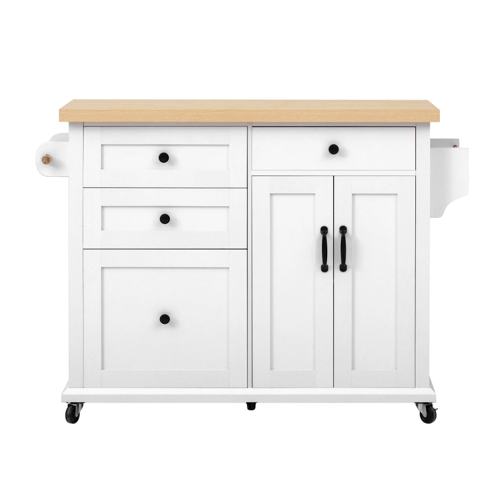 Isola Cucina Mobile con Tavolo Allungabile e Cassetti ¨C Xylo ¨C Bianco
