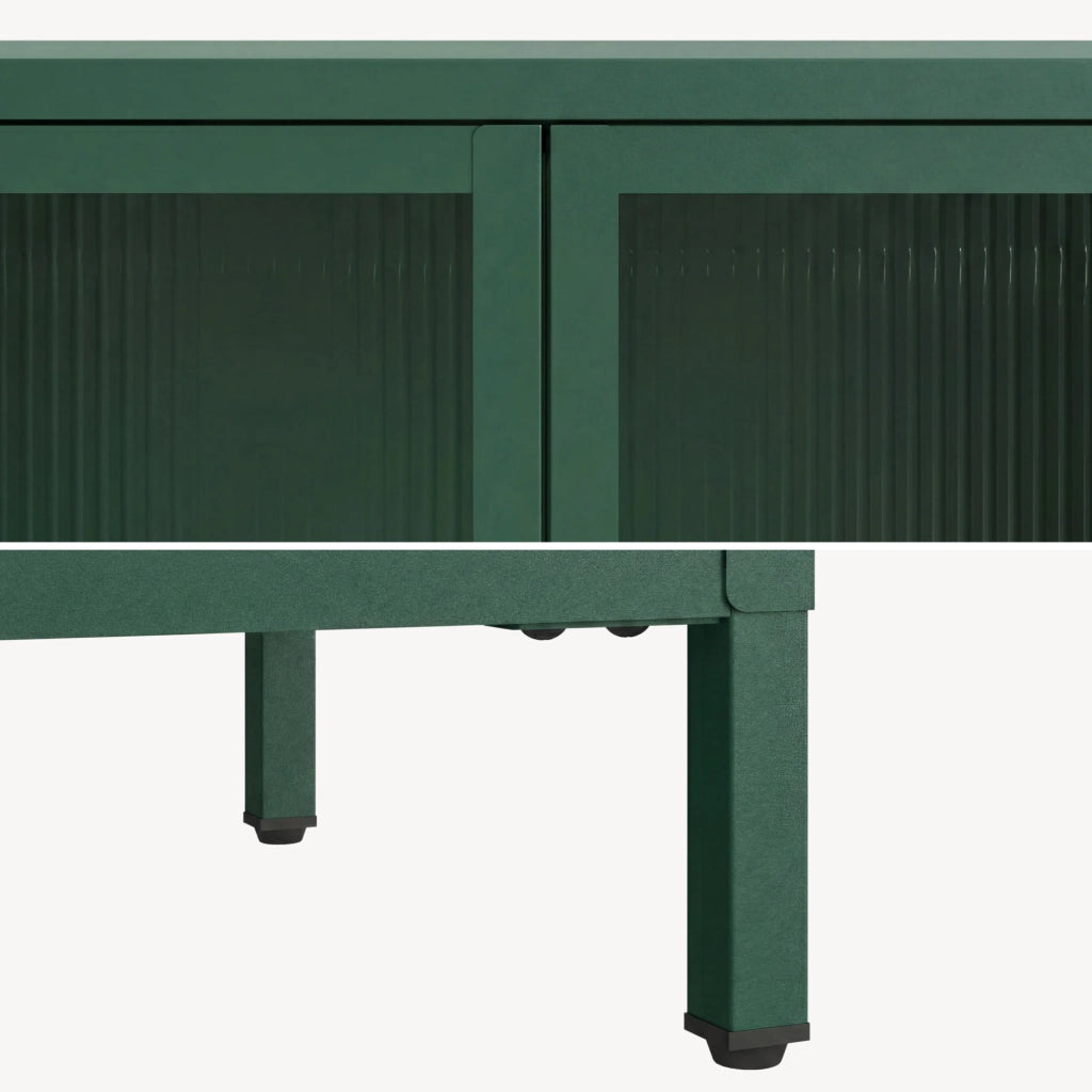 Credenza Säkylä Comò con Ante in Vetro Scanalato 84x64x35 cm Verde Abete [en.casa]