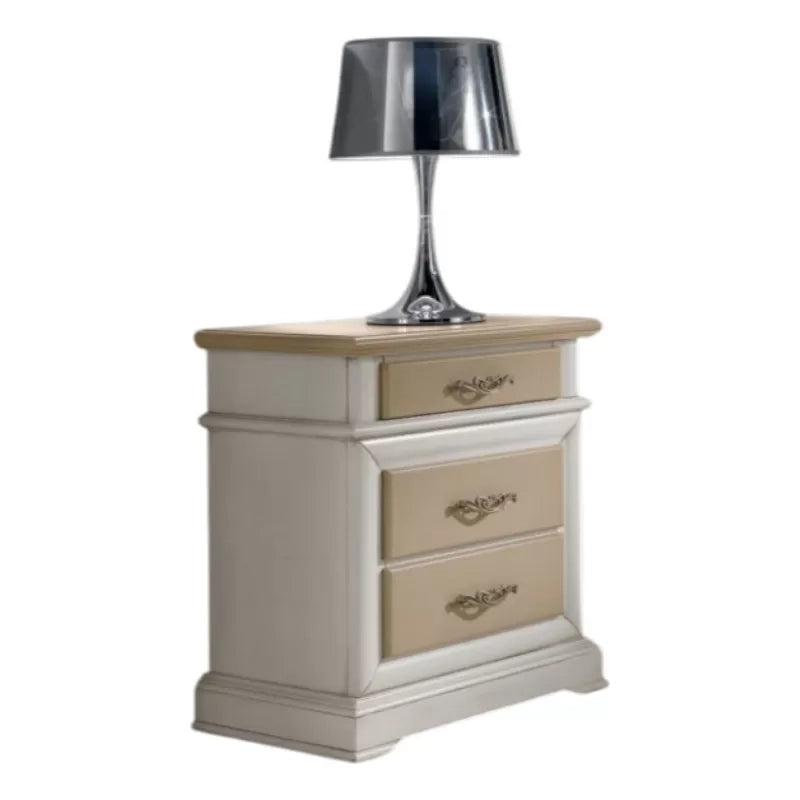 Comodino 3 cassetti  laccato bianco-avorio- bicolore misure l.57 p.38 h.66 (3001) - Mobili 2G