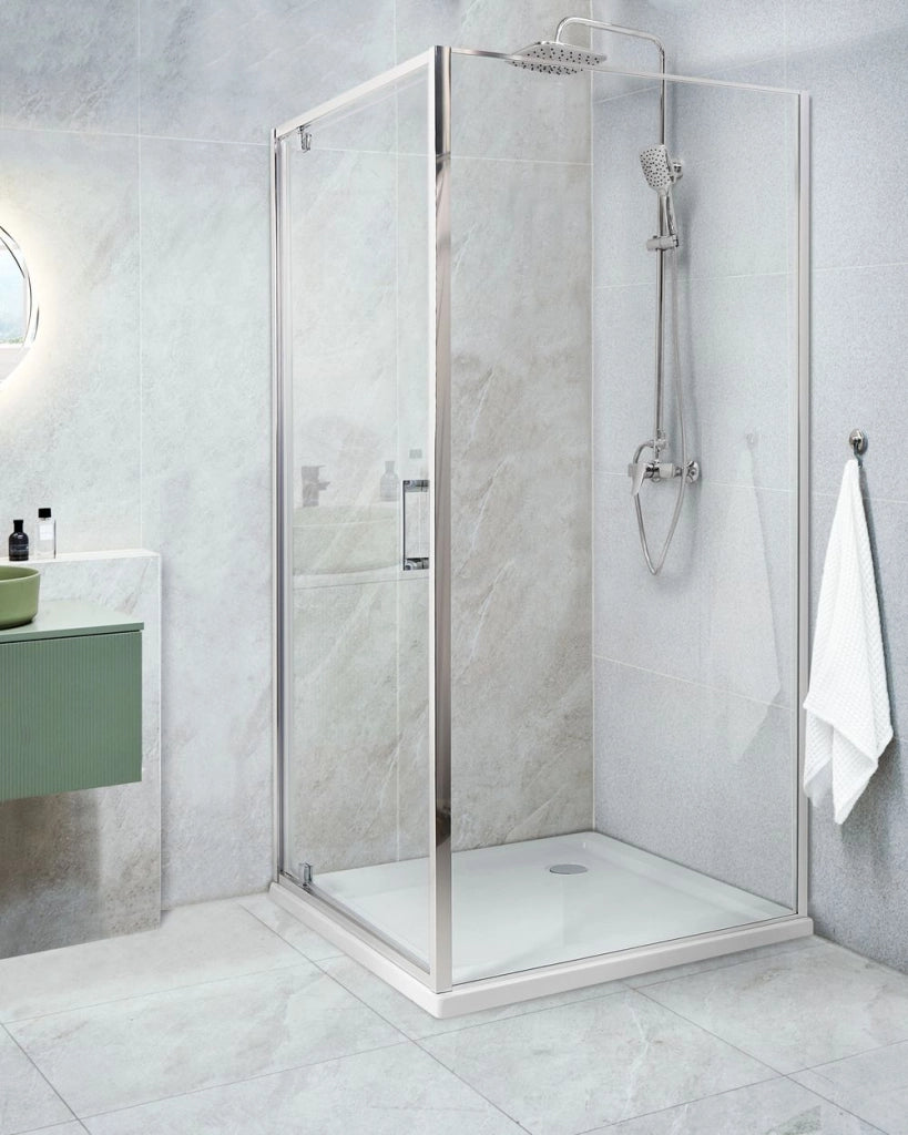 Box Doccia Vetro Temperato argento Cornice Alluminio Anta Singola Quadrata 90 x 90 x 185 cm