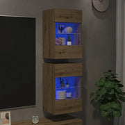 Mobili TV a Parete Luci LED 2pz Rovere Artigianale 40x30x60,5cm