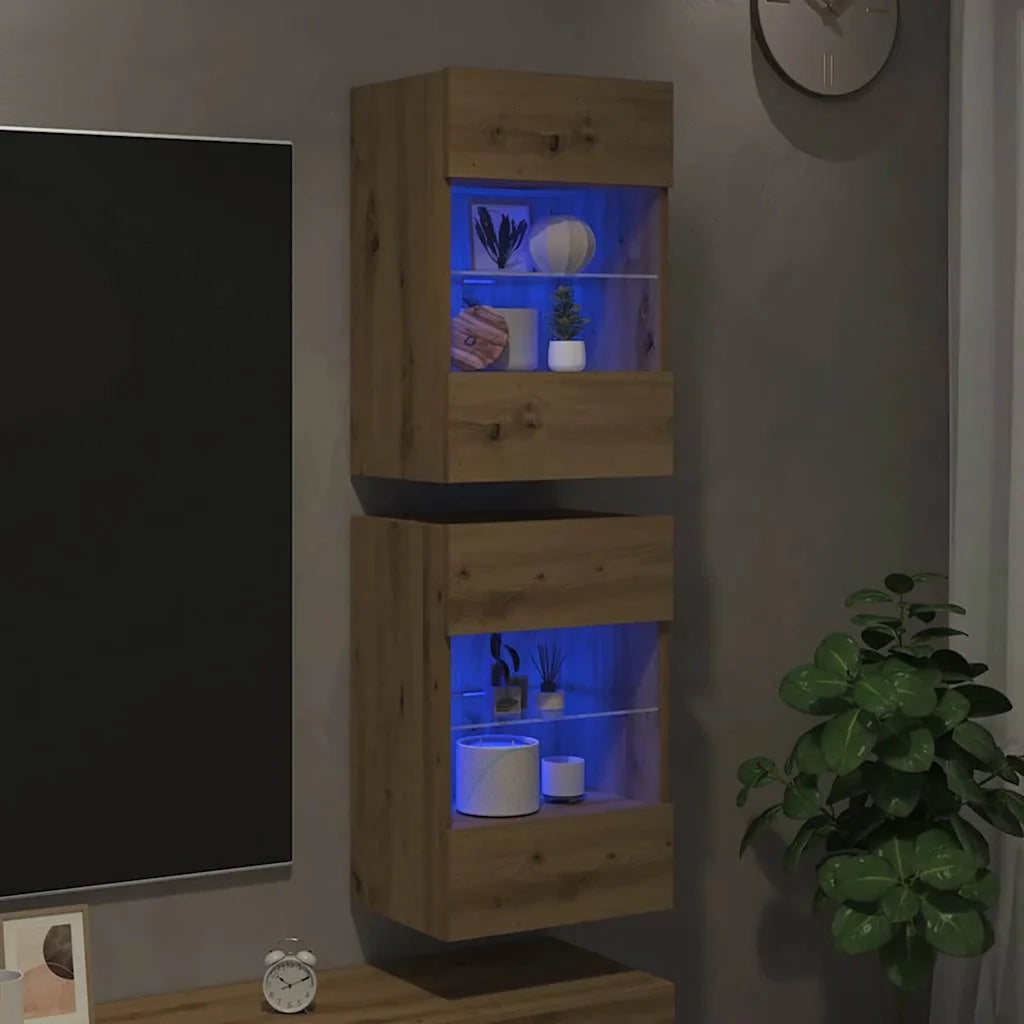 Mobili TV a Parete Luci LED 2pz Rovere Artigianale 40x30x60,5cm