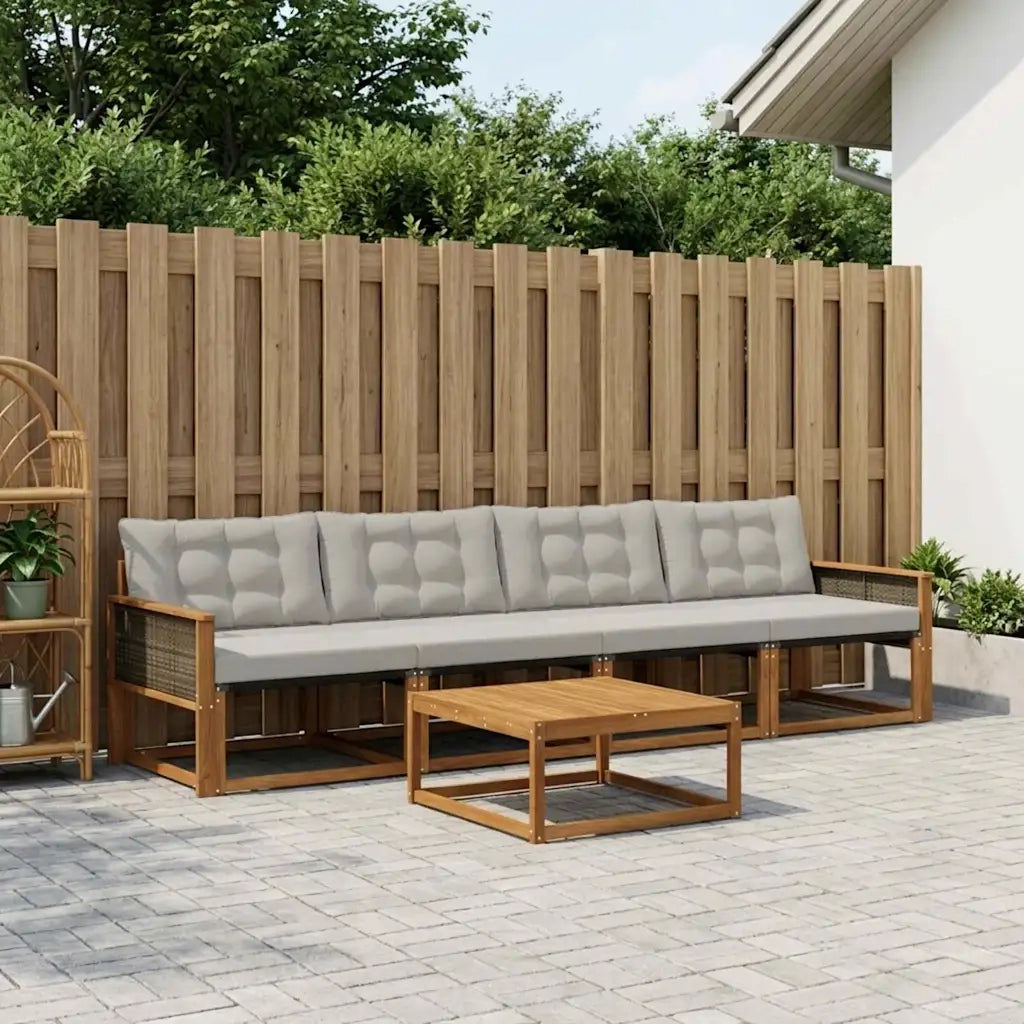 Set di divani da esterno 5 pcs Naturale e Grigio Chiaro