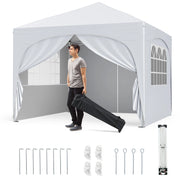 Tenda gazebo richiudibile con 4 pareti rimovibili 3x3 m borsa con ruote, Riparo sole da spiaggia pieghevole Bianco-Gazebo