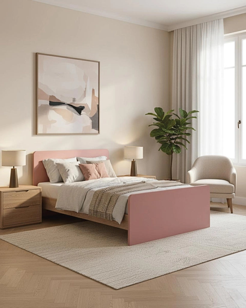 Letto easy con fascioni e pediera - Letto una piazza e mezzo 127 x 197 - Testiera e pediera rosa, fascioni virginia - Rete e materasso esclusi_