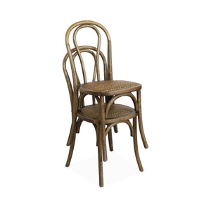 Set 2 sedie vintage in legno e rattan, marrone