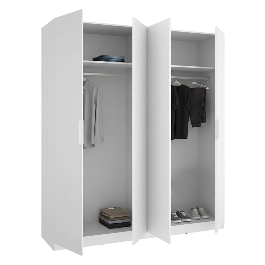 Armadio Camera da Letto Holder, Guardaroba Grande 2 Ripiani, 51x204h cm Bianco