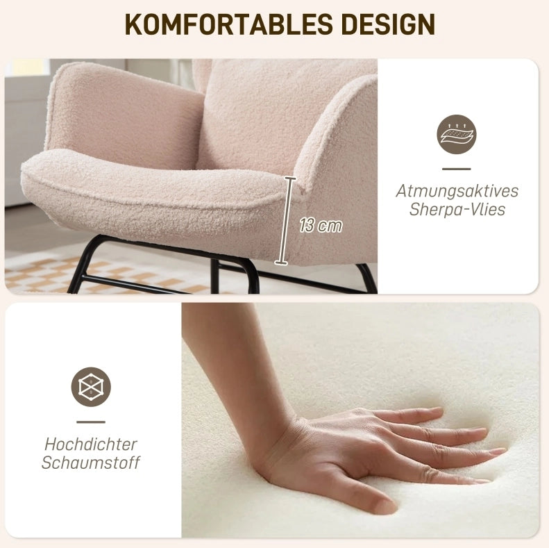 Poltrona a dondolo beige con poggiapiedi