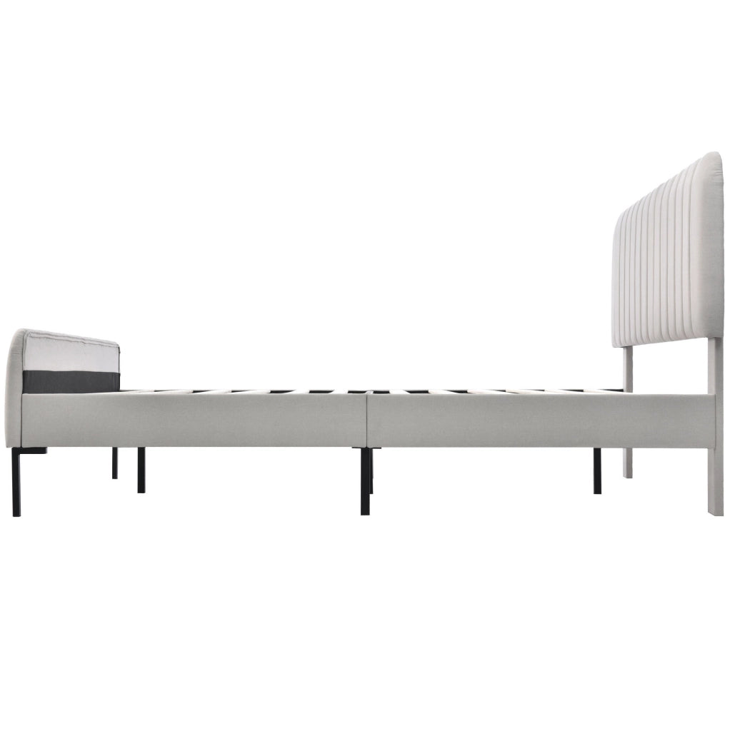 Letto imbottito 160x200 cm grigio-beige con testiera regolabile