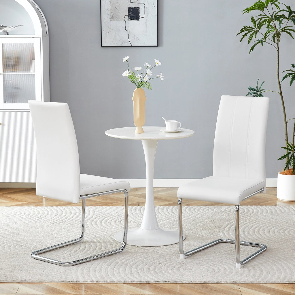 Sedie da Pranzo Imbottite in Ecopelle ¨C MINIMAL ¨C Bianche, Gambe in Metallo, Set 2 Pezzi