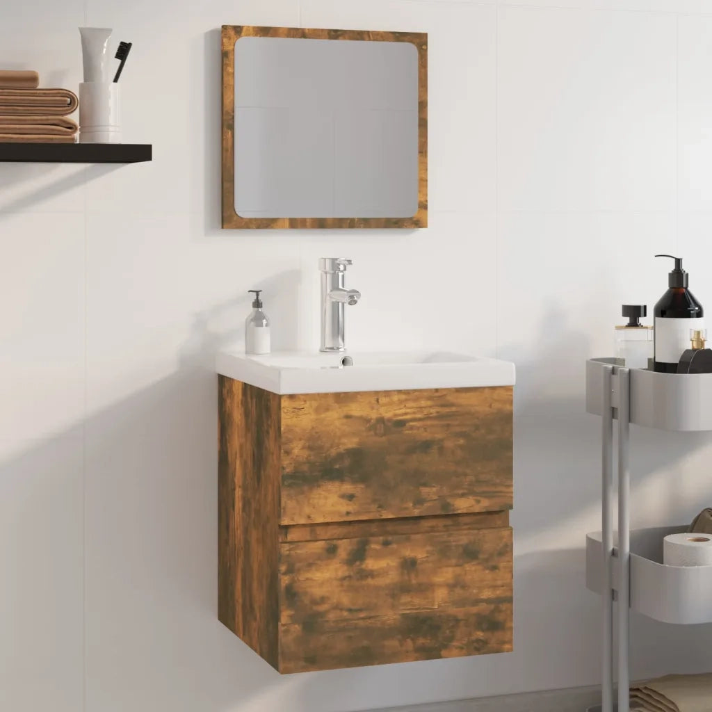 Set di Mobili da Bagno | Armadio da bagno Rovere Fumo in Legno Multistrato