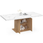 IDMarket - Tavolo da pranzo rettangolare allungabile JULIETTE 6-10 persone piano effetto marmo doghe in legno con contenitore 160-200 cm