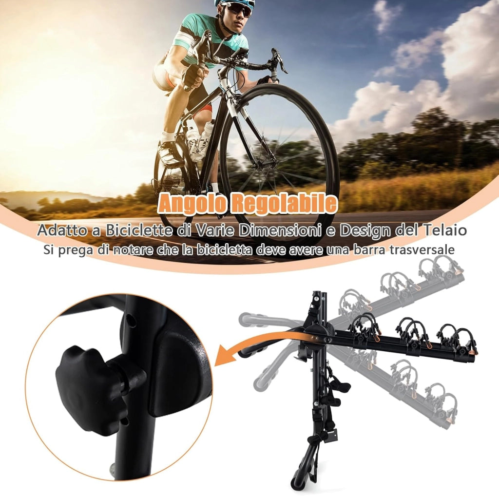 Portabici Posteriore Universale per Auto, Portabici da Portellone per 3 Bici con Lunghezza e Angolo Regolabili, Portata 45 kg, Portabiciclette per Bagagliaio Pieghevole per SUV e Berline