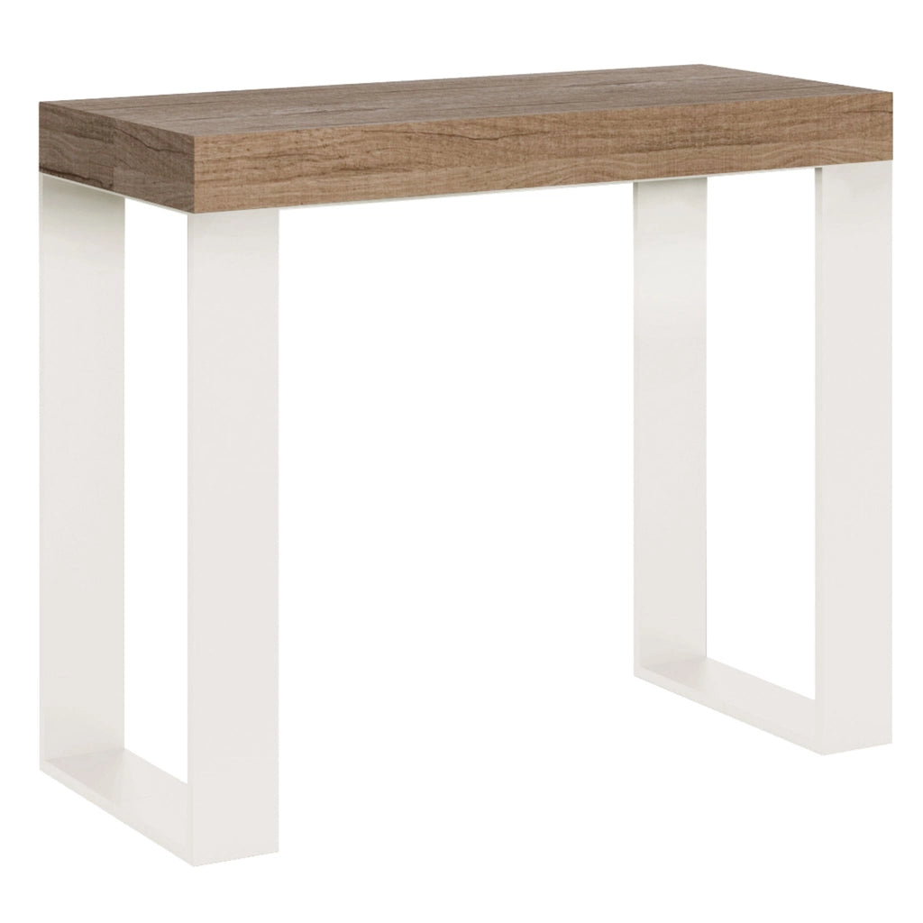 Consolle Allungabile 90-300x40x77 cm Tecno Quercia Natura telaio Bianco