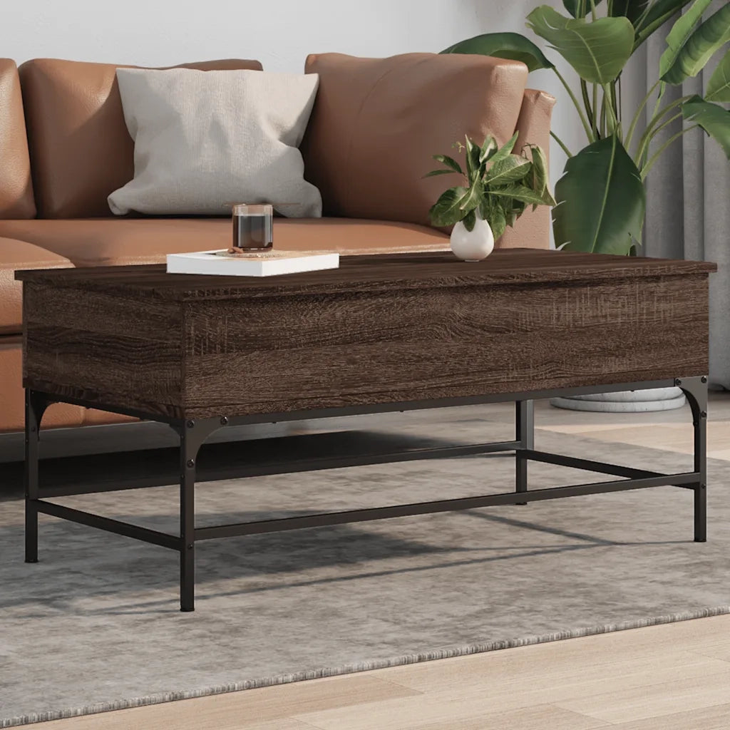 Tavolino Rovere Marrone 100x50x45cm Legno Multistrato e Metallo 845400