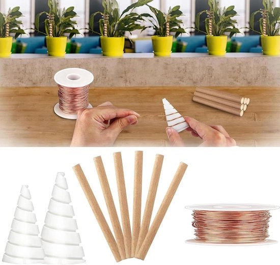 Strumento per avvolgere avvolgibili a spirale 2pz - 6 stecchi in legno - 25m antenne per giardinaggio - avvolgibili in rame per antenne - coltivazione di piante e ortaggi - artigianato artistico