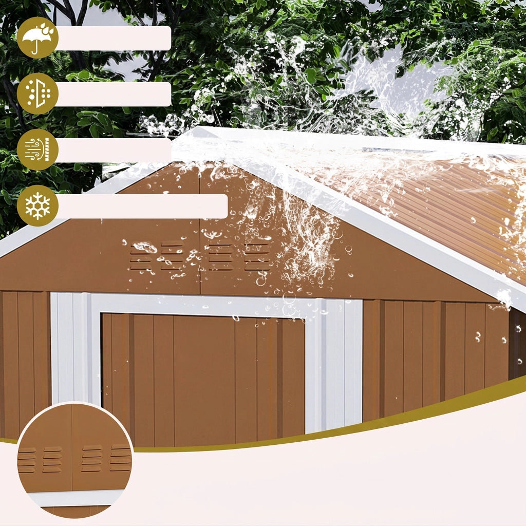 Capannone Da Giardino In Acciaio 180x96x194cm Con Finestra Porta Serrabile E Prese D Aria Senza Piatto Base